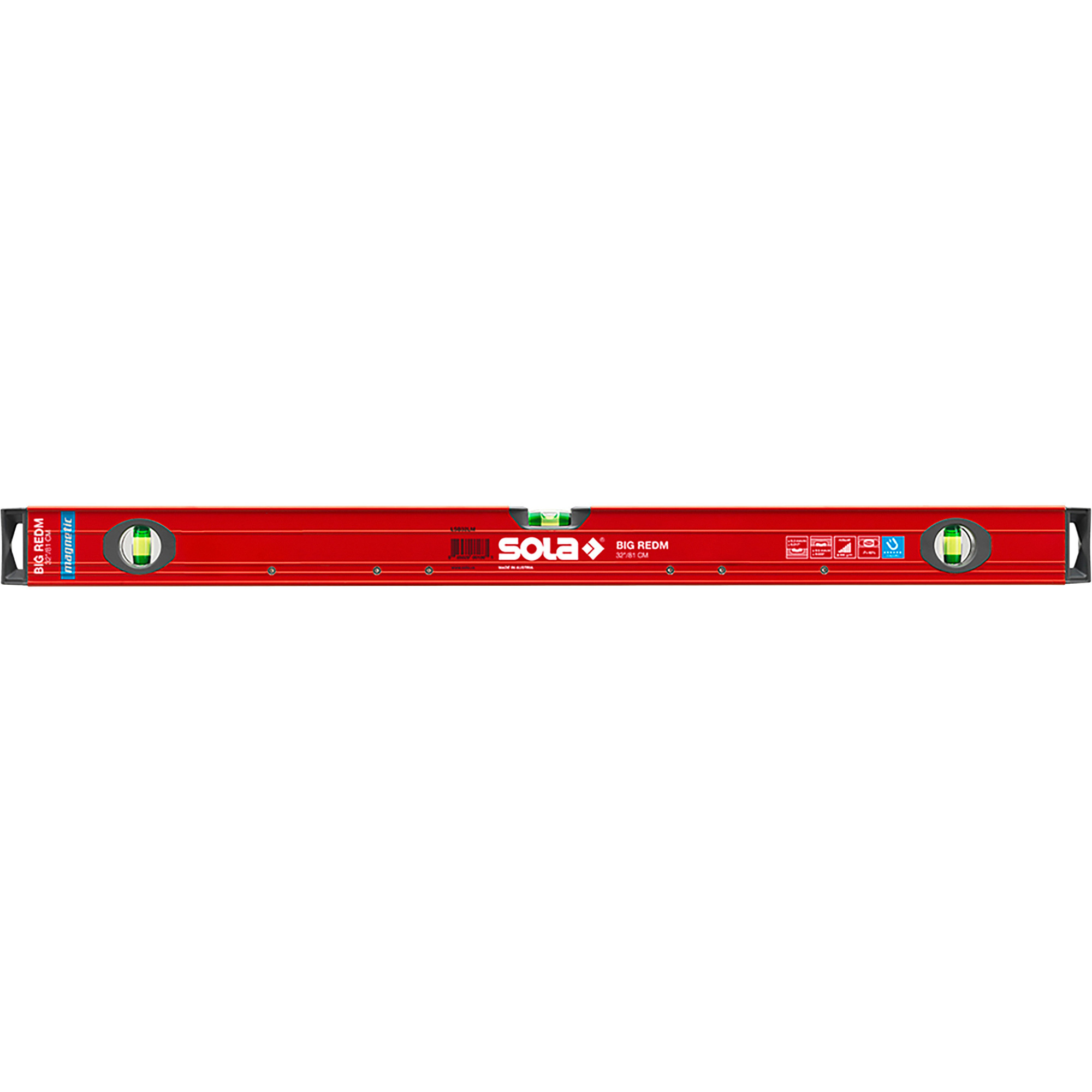 SOLA Magnetic Box Beam Level - 32in., 3 Vials, Heavy-Duty, High Contrast, Model# LSB32M